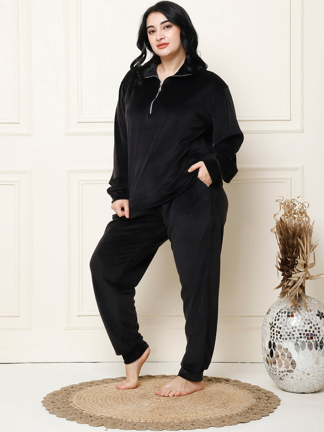 Black Velvet Zip Lounge Set