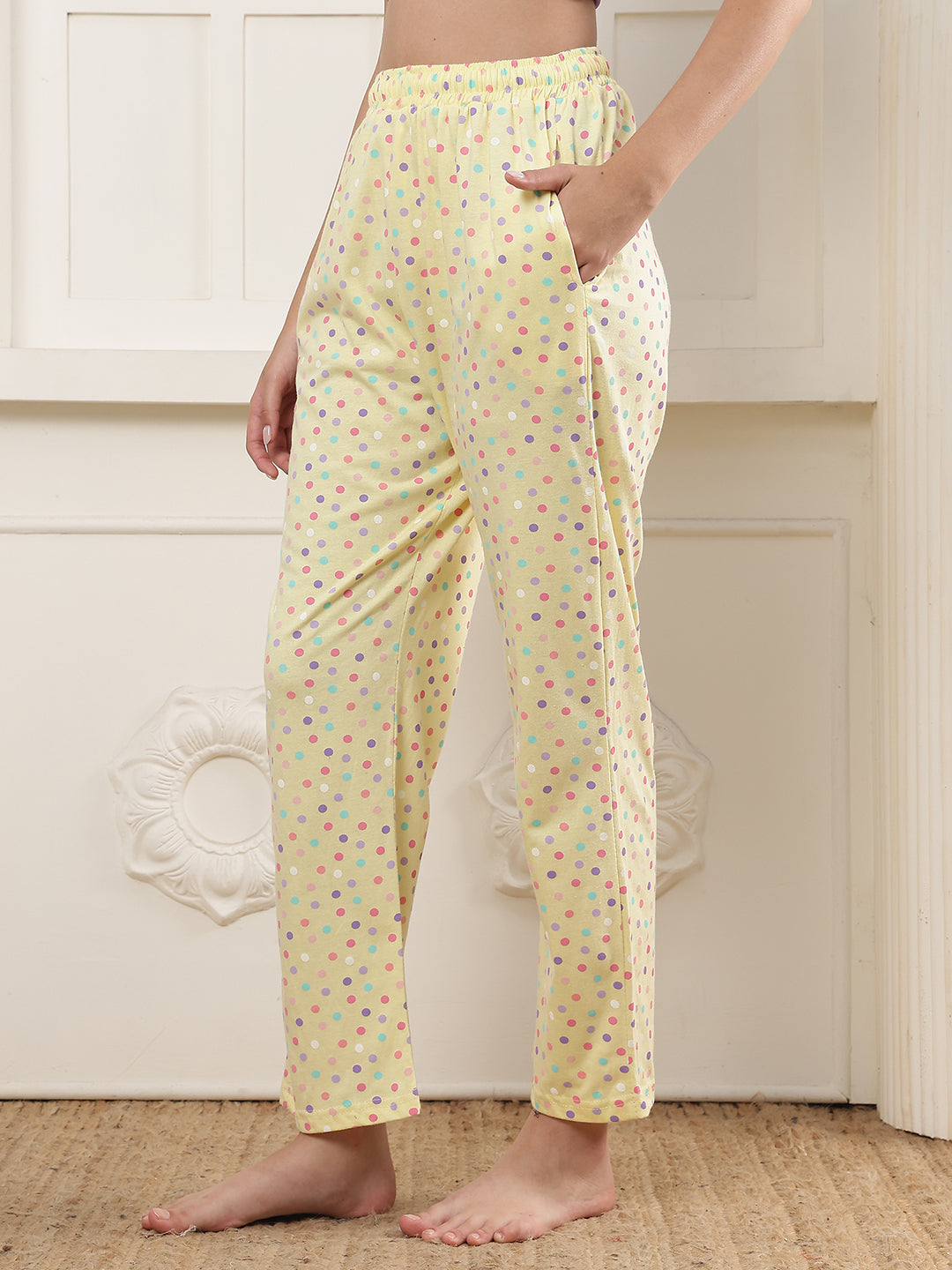 Multi Polka Dot Printed Cotton Lounge Pant