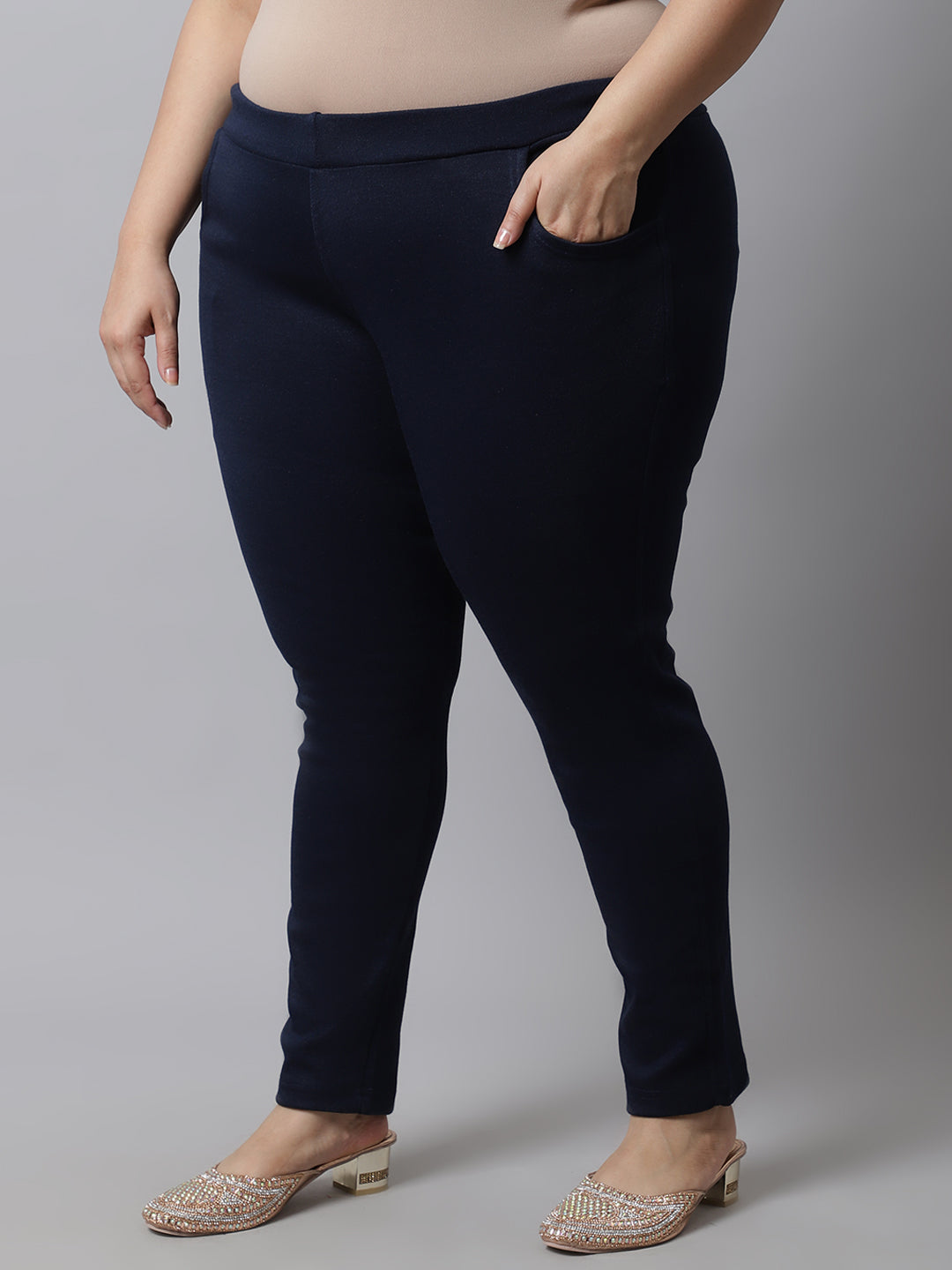 Navy Blue Woolen Plus Pocket Pant
