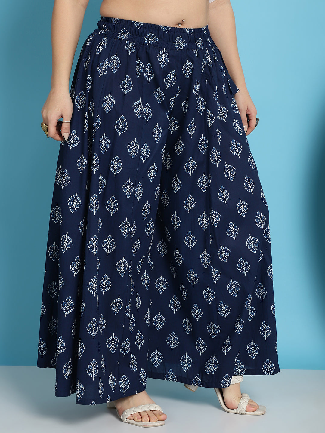 Indigo Motif Cotton Kali Plus Palazzo