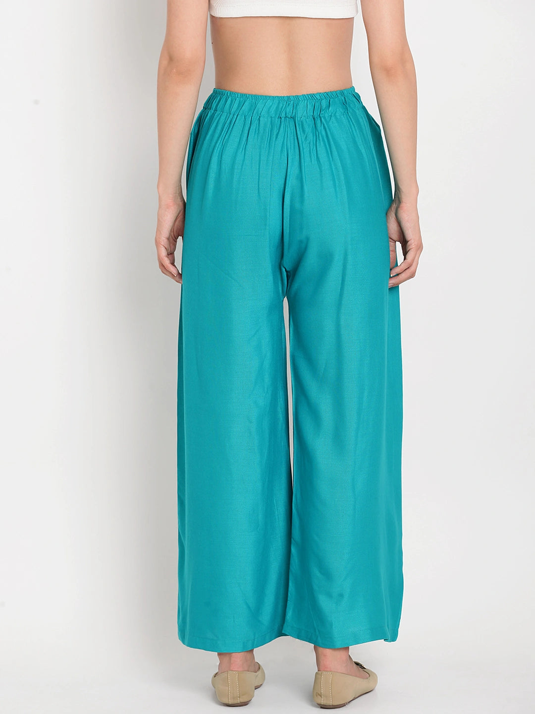 Teal Blue Solid Rayon Palazzo