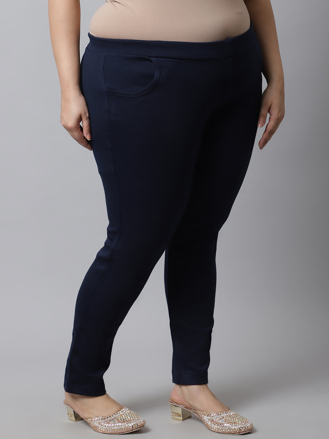 Navy Blue Woolen Plus Pocket Pant