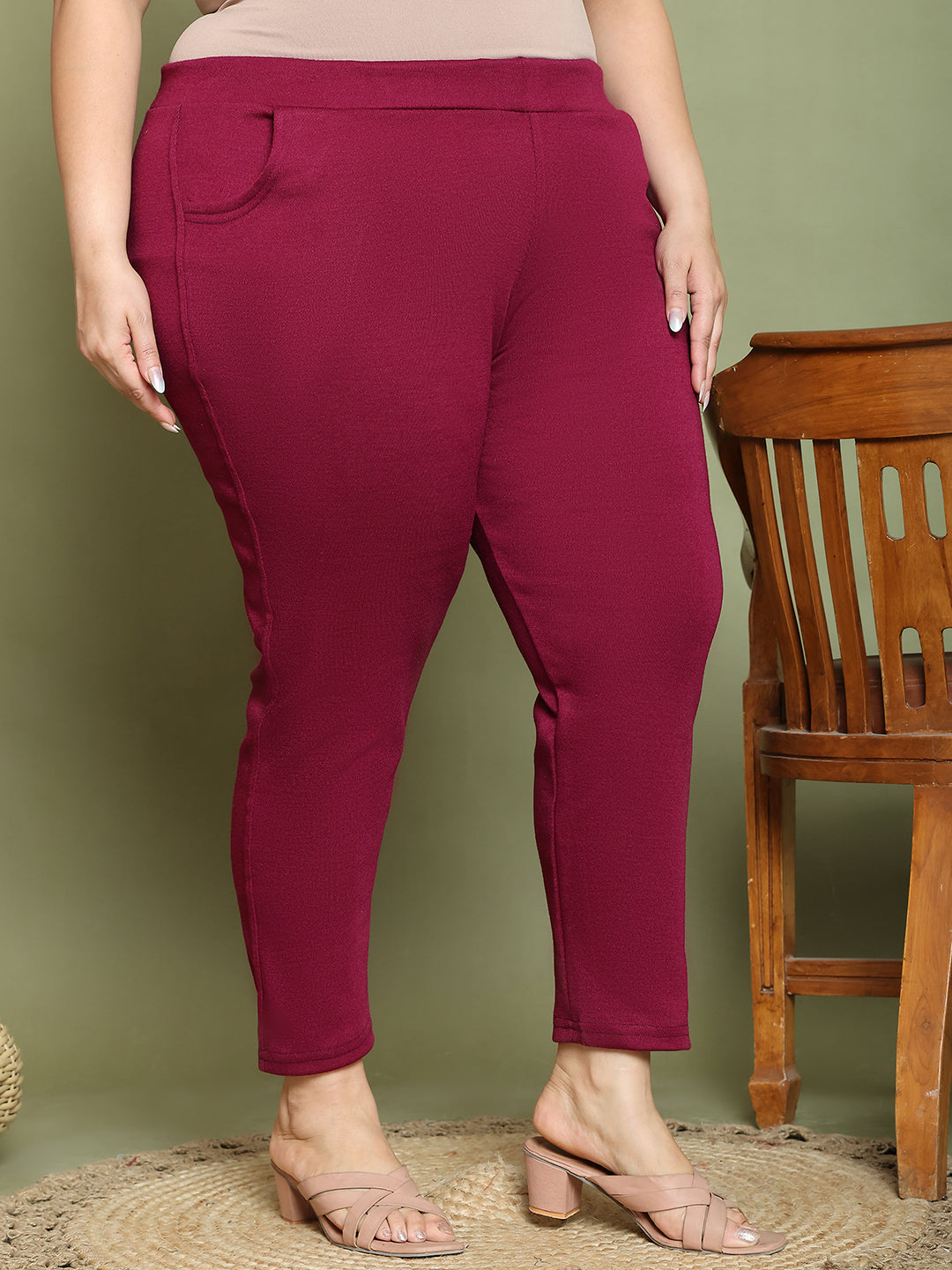 Wine Woolen Plus Pocket Pant