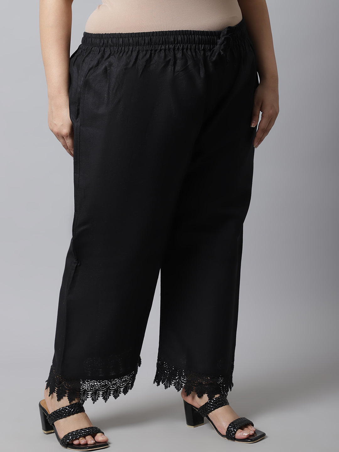 Black Crotchet Lace Cotton Flax Plus Palazzo