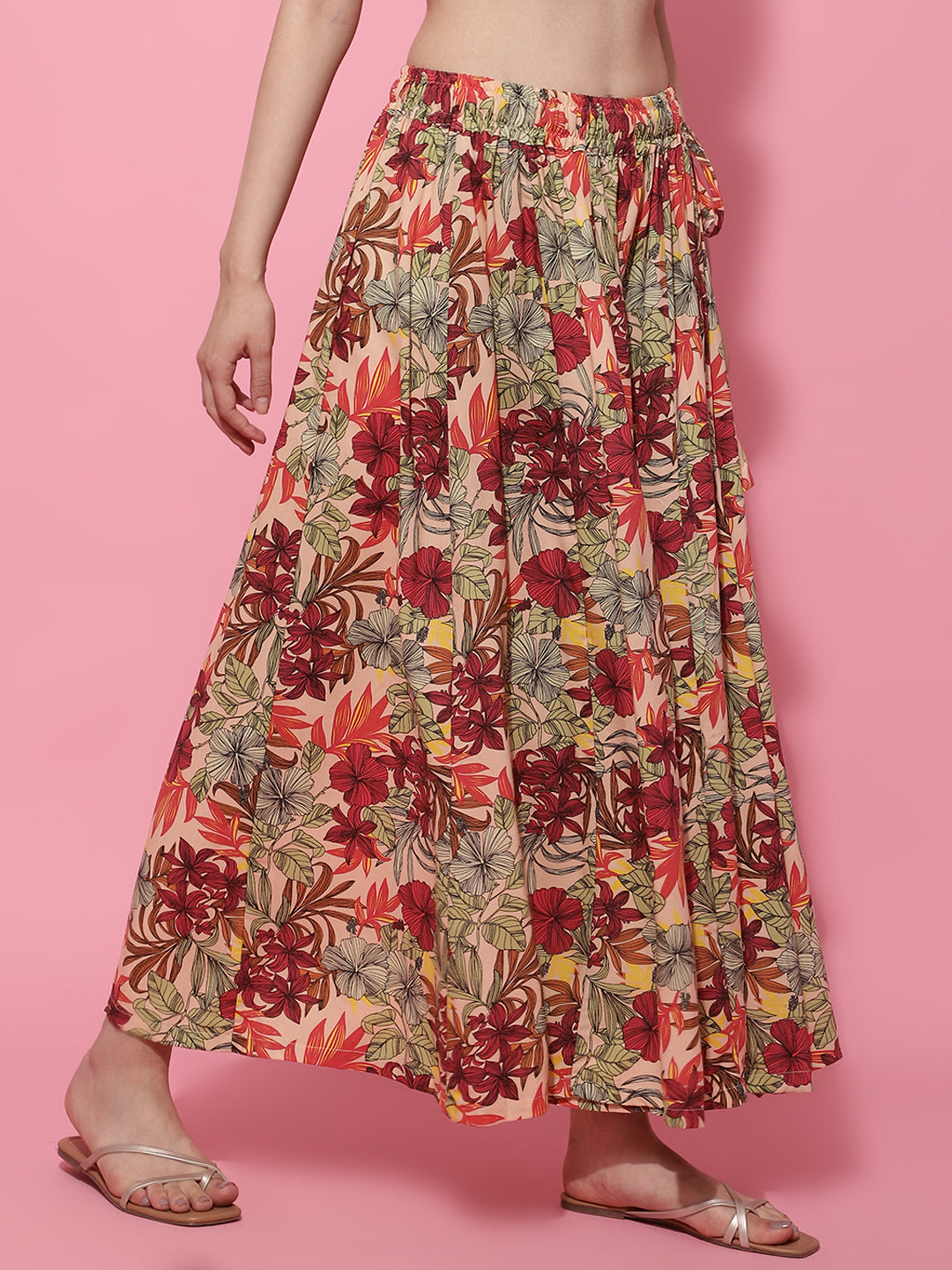 Multi Floral Print Rayon Flared Palazzo