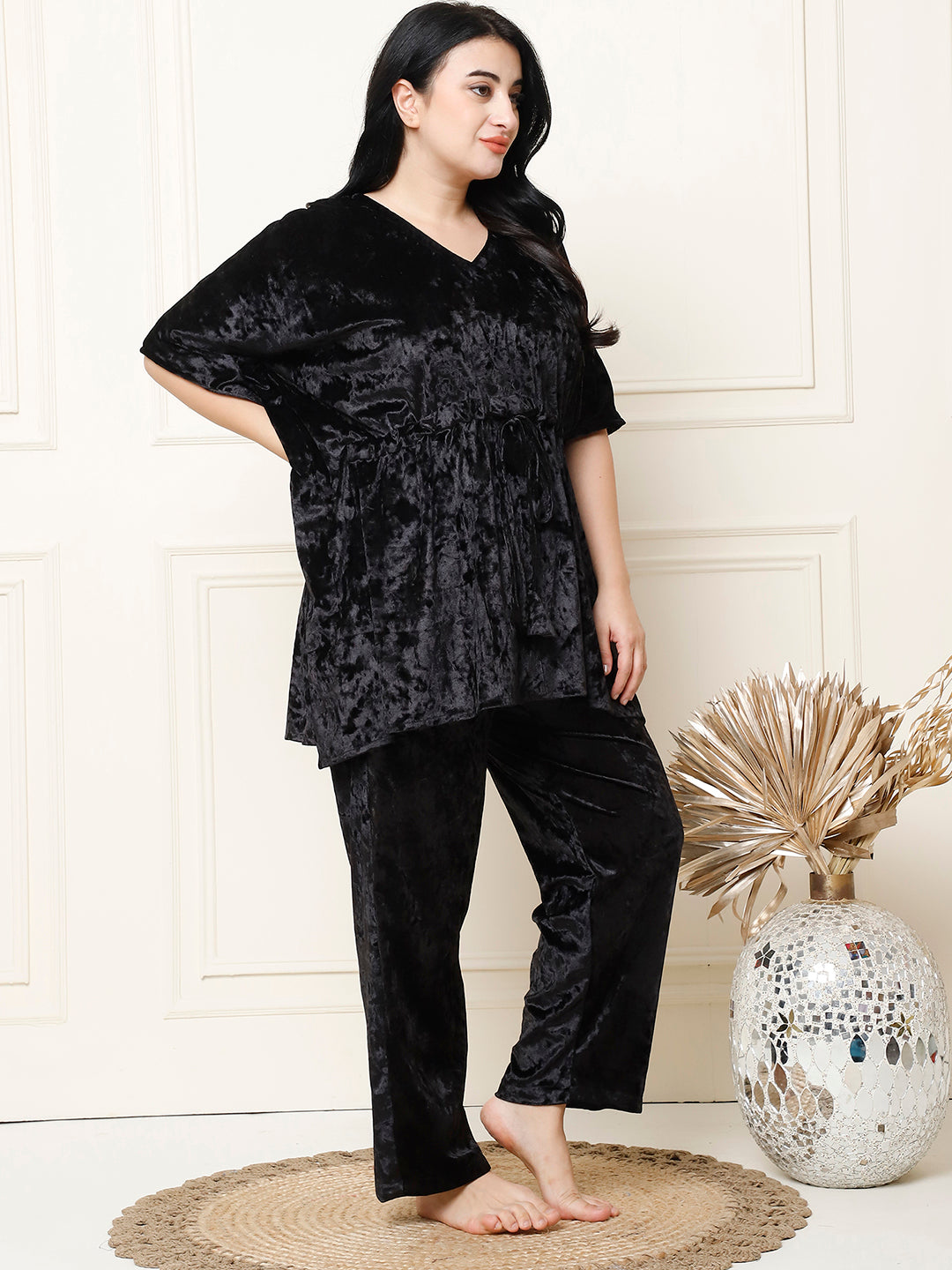 Metallic Black Ice Velvet Kaftan Lounge Set