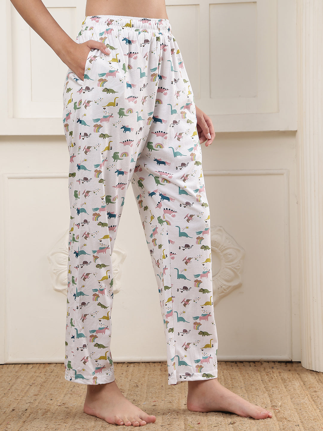 Multi dinosaur Printed Cotton Lounge Pant