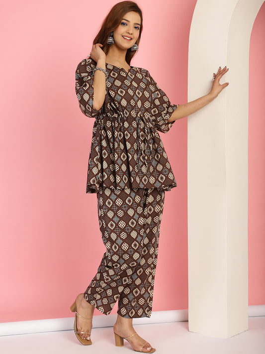 Brown Patterened Co-Ord Set