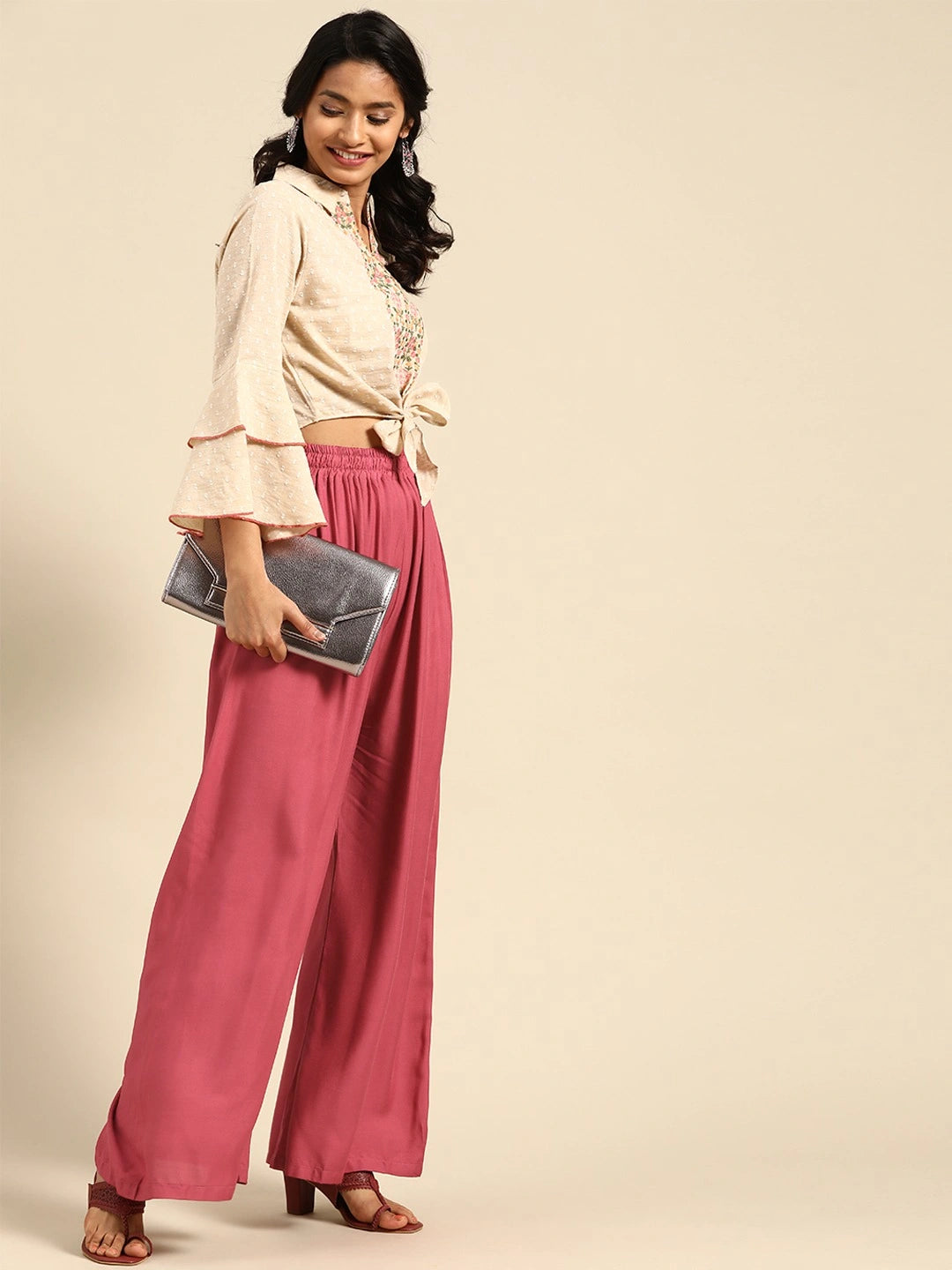 Punch Pink Solid Rayon Palazzo