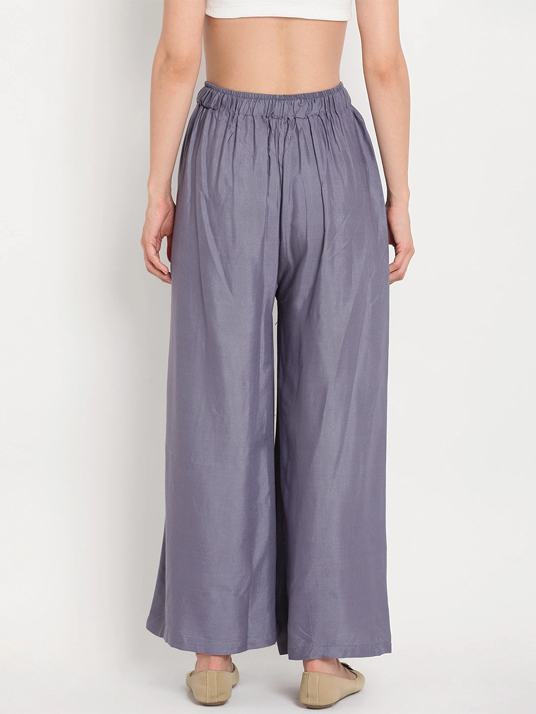 Dark Grey Solid Rayon Palazzo