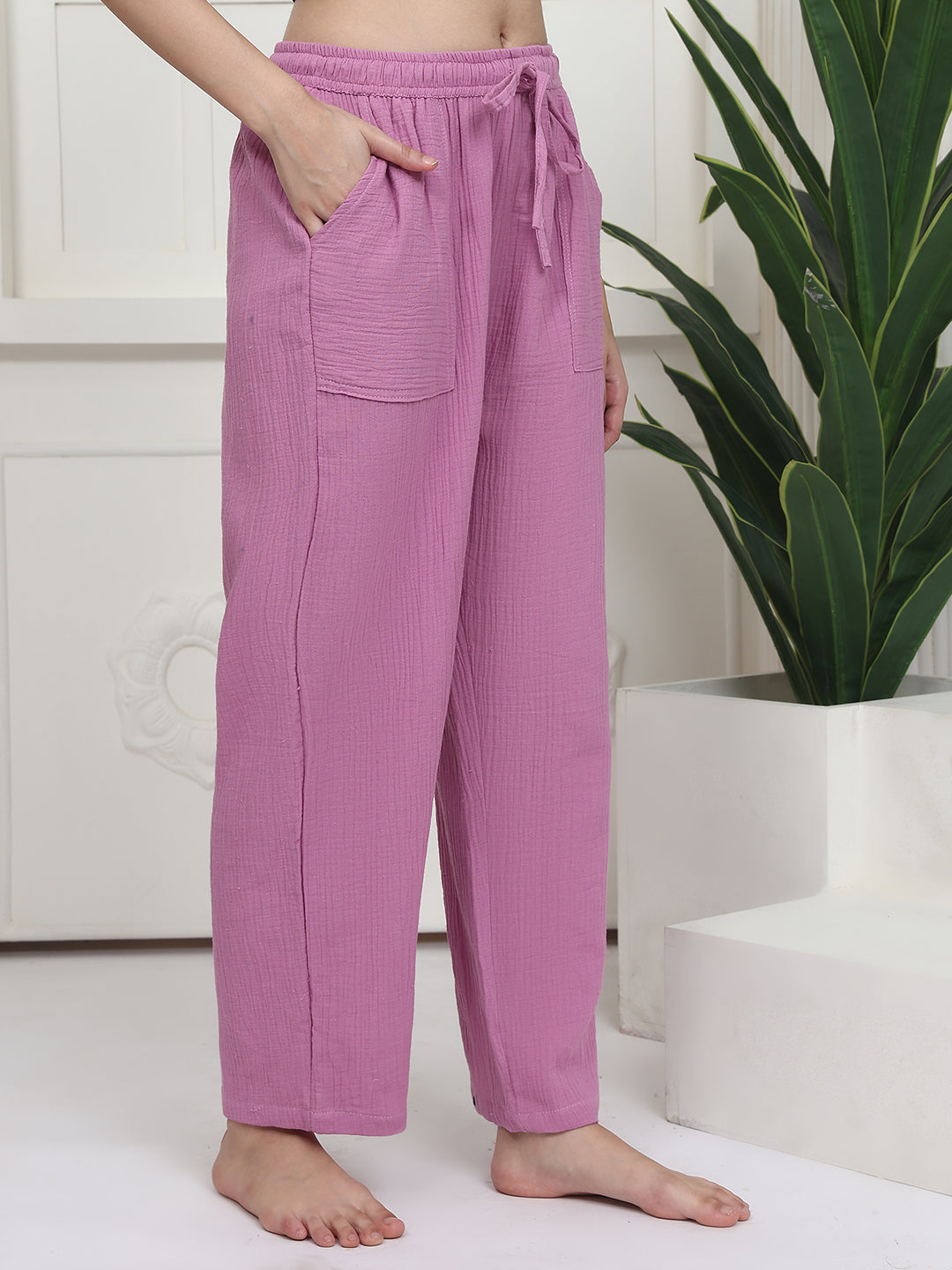 Mauve Double Cloth Cotton Lounge Pant