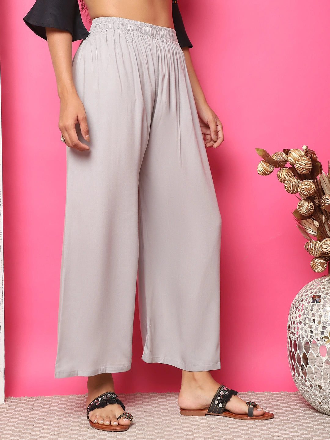 Light Grey Solid Rayon Palazzo