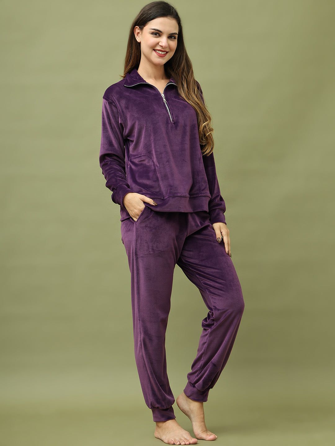 Purple Velvet Zip Lounge Set