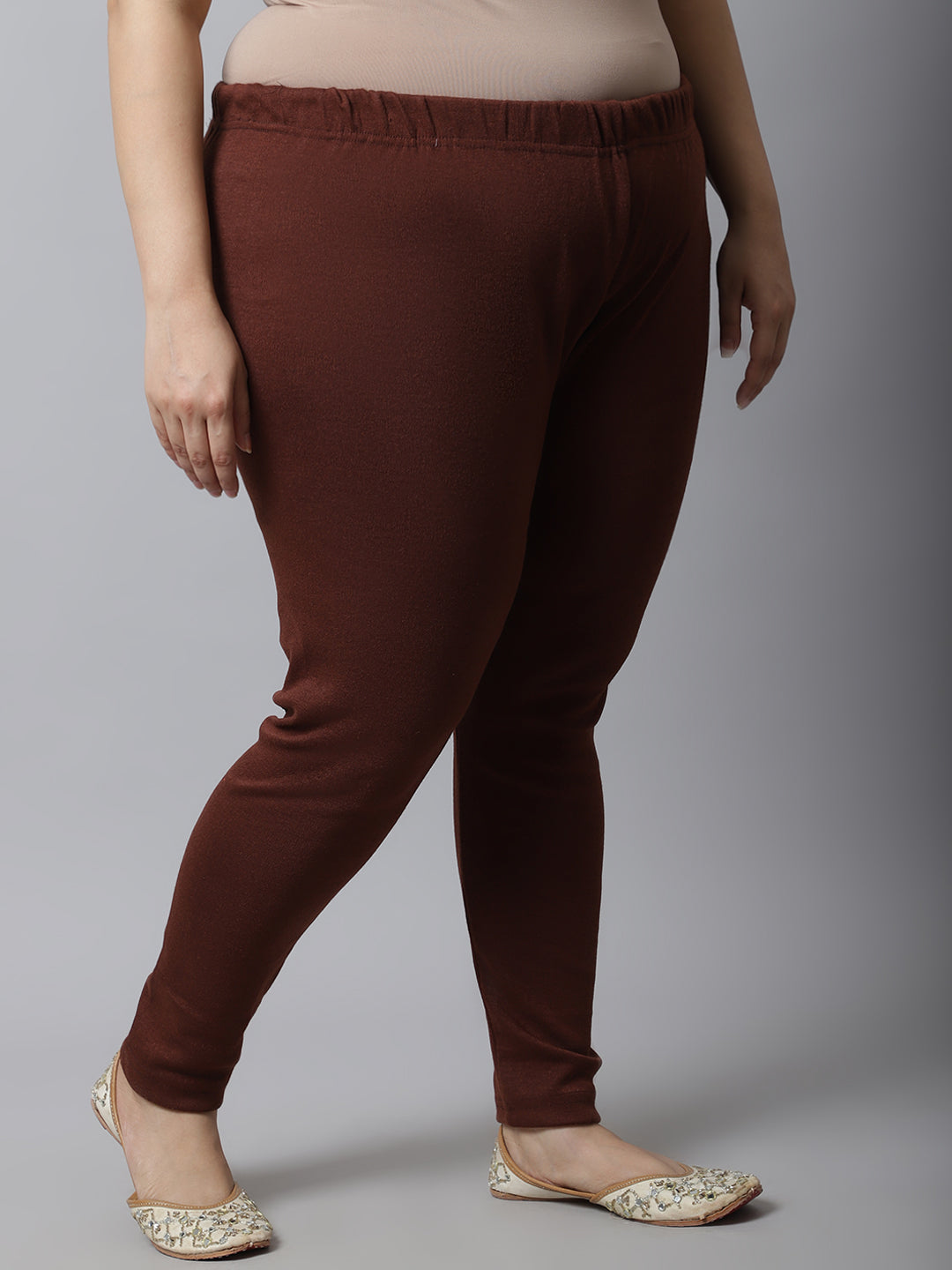 Brown Woolen Ankle-Length Plus Legging