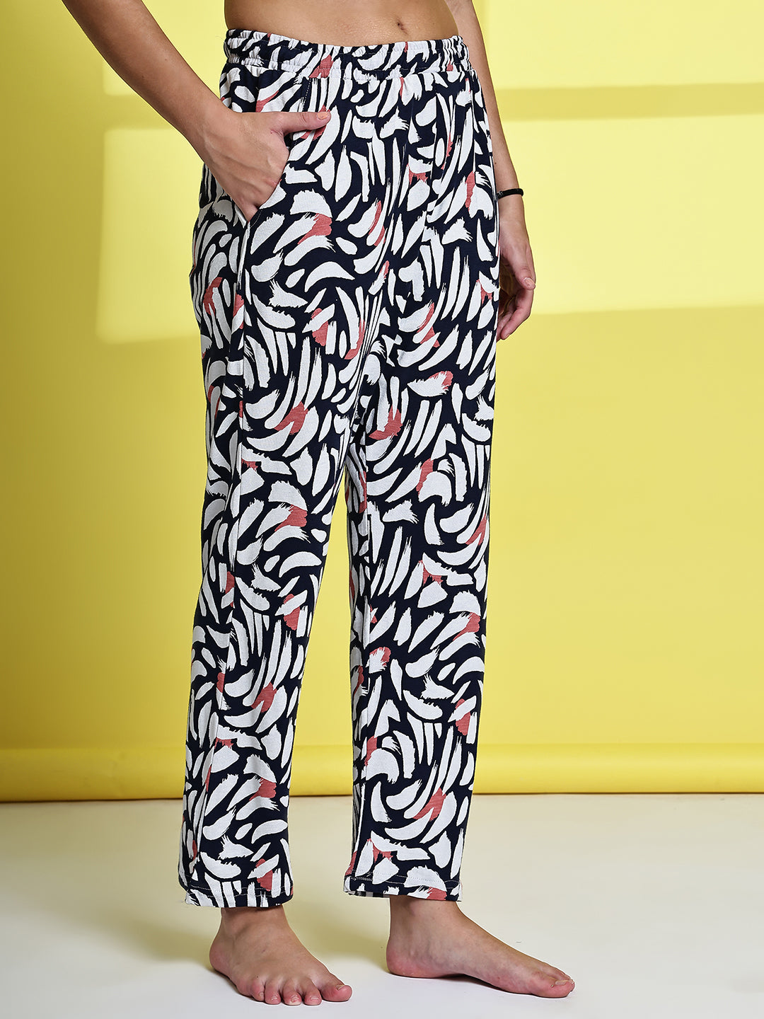 Navy Strokes Cotton Hosiery Lounge Pant