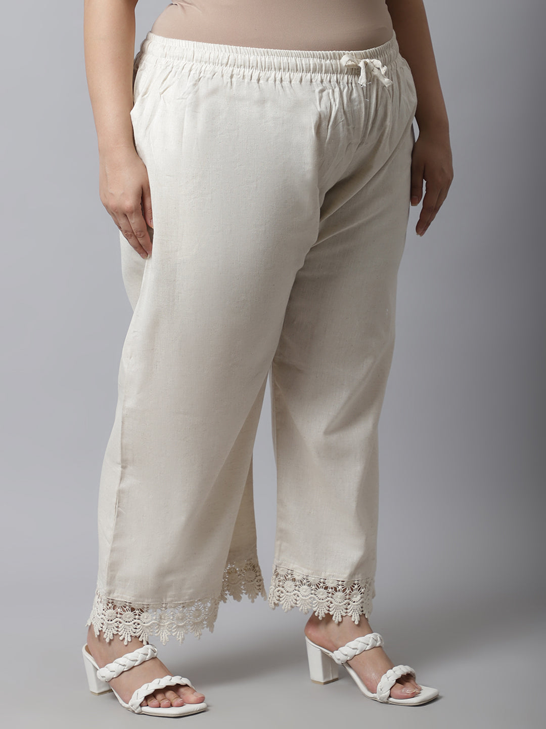Cream Crotchet Lace Cotton Flax Plus Palazzo