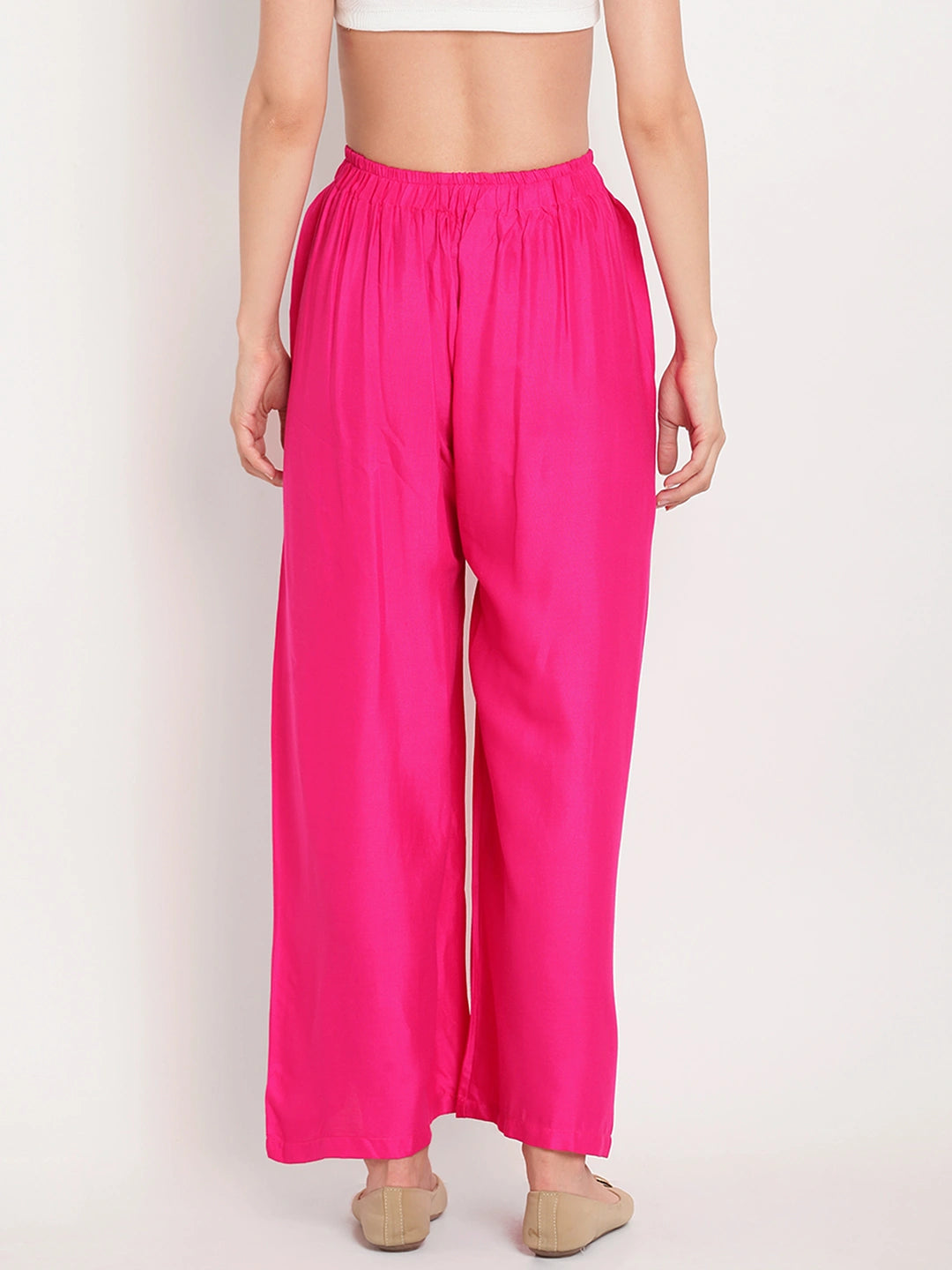 Hot Pink Solid Rayon Palazzo