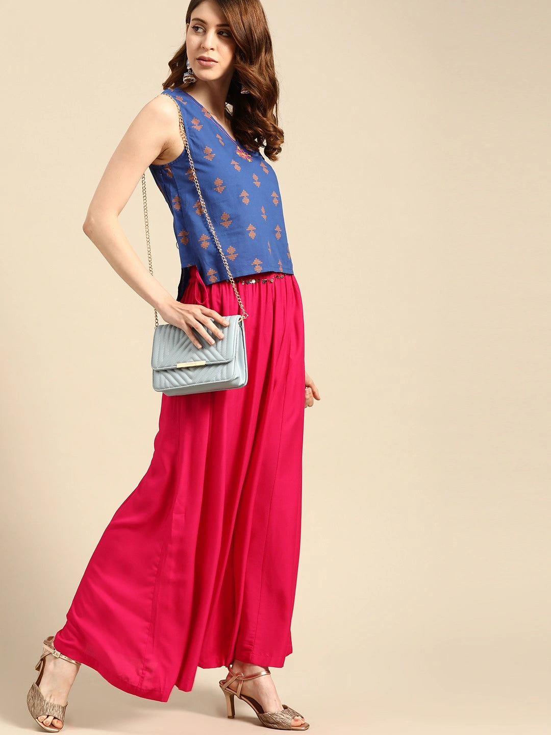 Pink rayon double flared palazzo