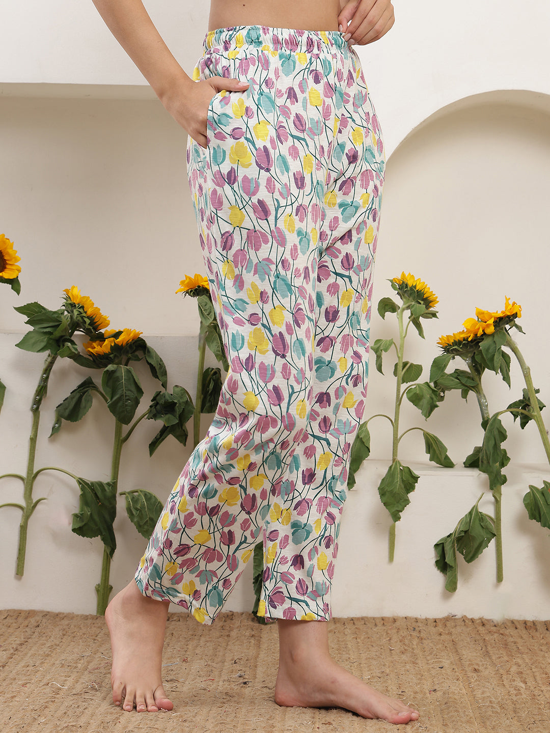 Pastel Tulip  Printed Cotton Lounge Pant