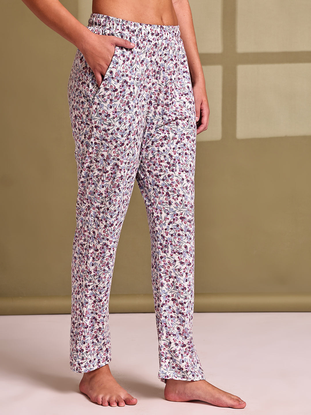Pink Buds Cotton Hosiery Lounge Pant