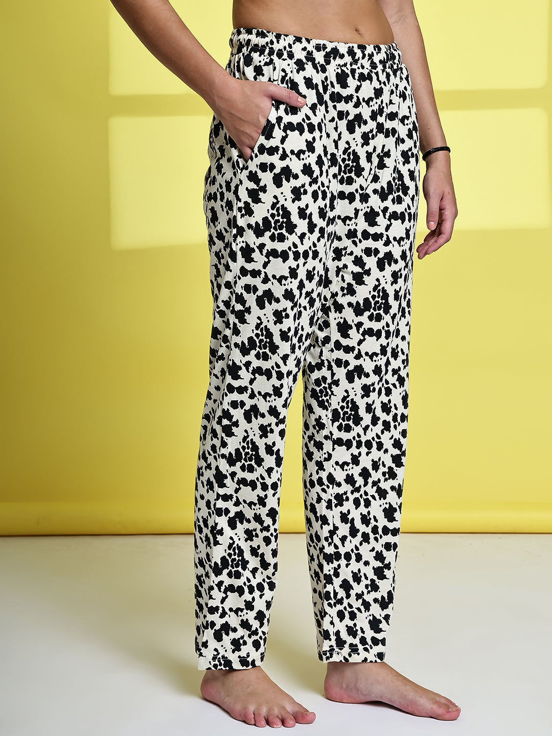 Black White Leopard Cotton Hosiery Lounge Pant
