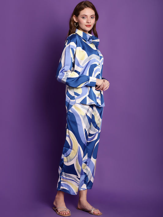 Blue Swirl Satin Co-Ord Set