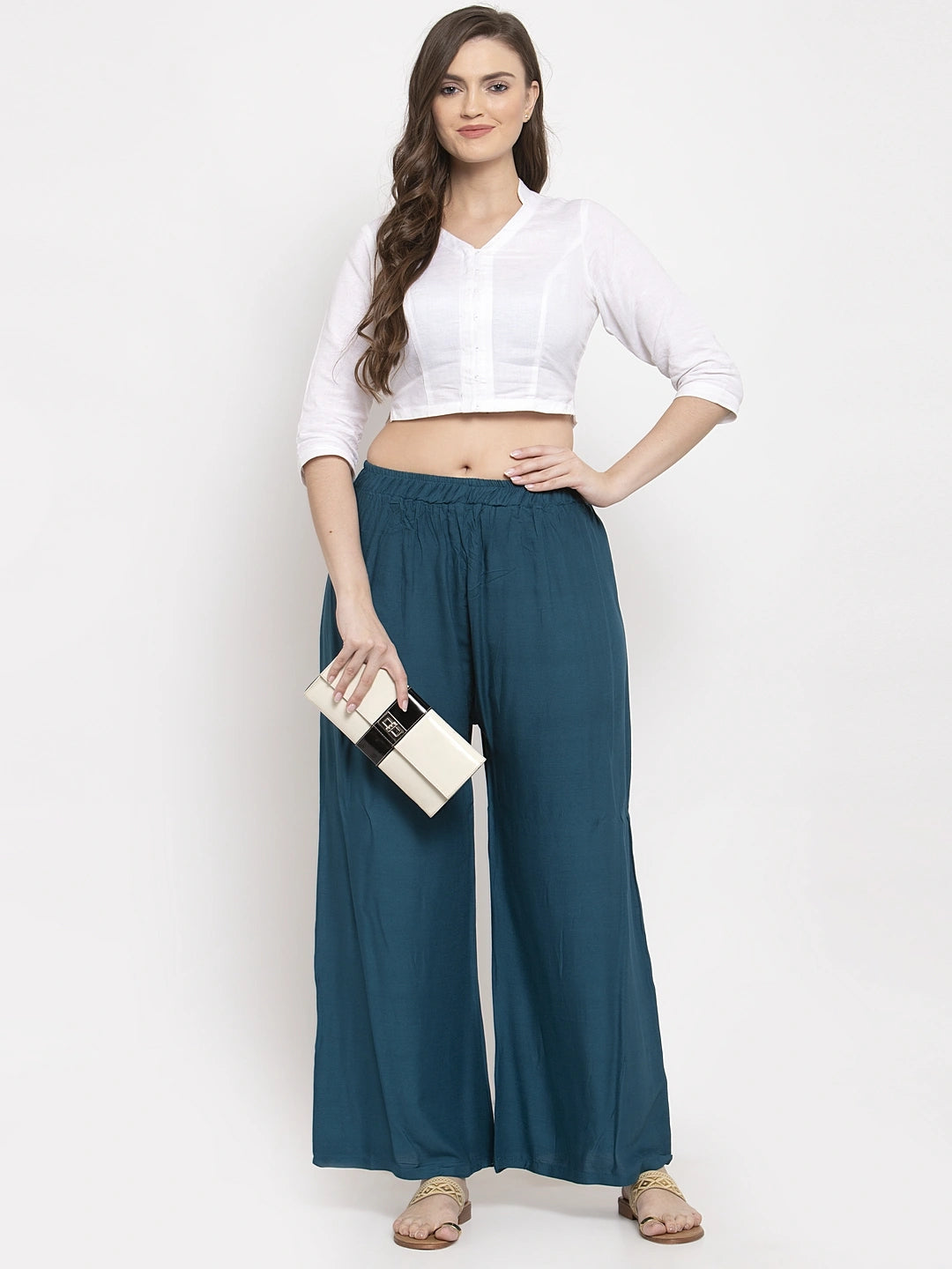 Prussian Blue Solid Rayon Palazzo