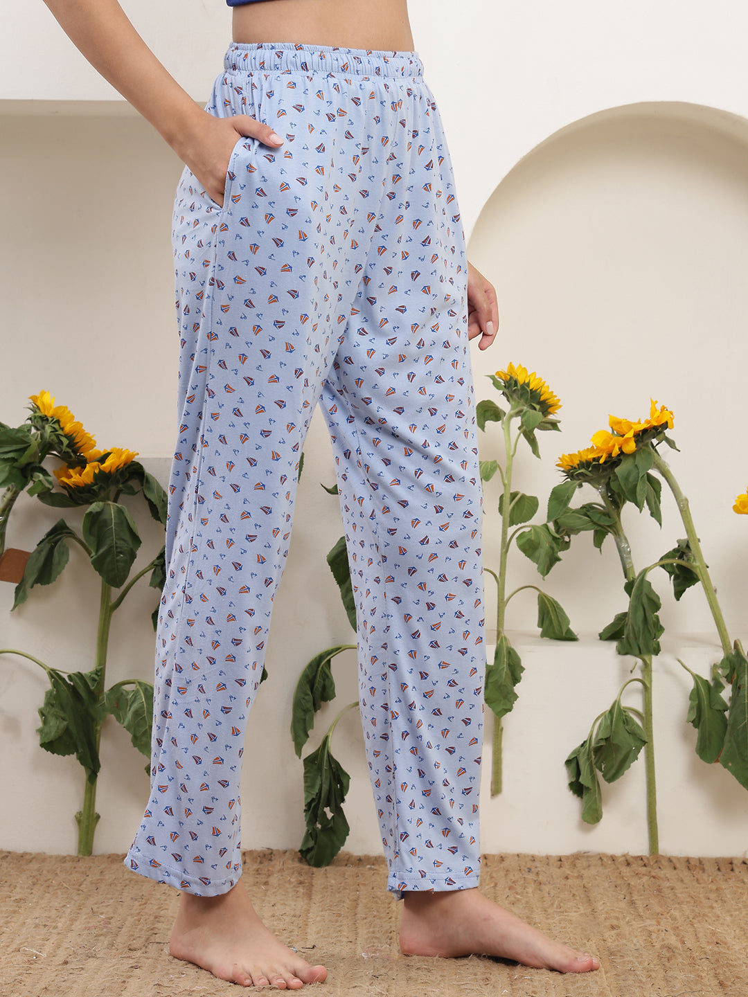 Mini Boats Printed Cotton Lounge Pant