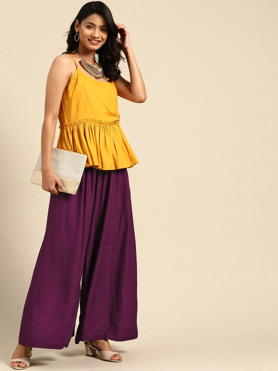Purple rayon double flared palazzo