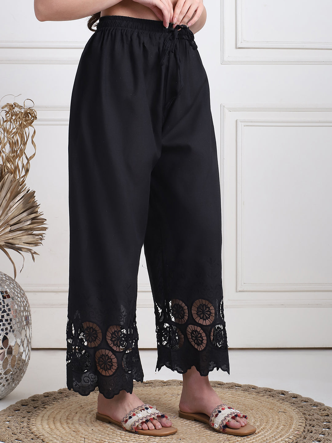 Black Cotton Schifflie Palazzo
