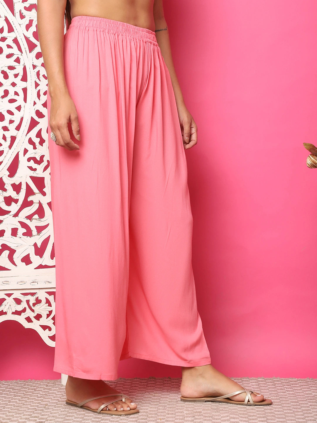 Blush Pink Solid Rayon Palazzo