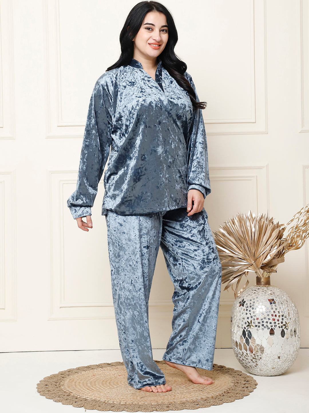 Metallic Blue Ice Velvet Lounge Set