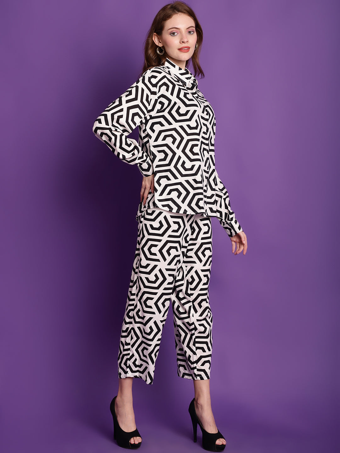Black Geometric Rayon Co-Ord Set