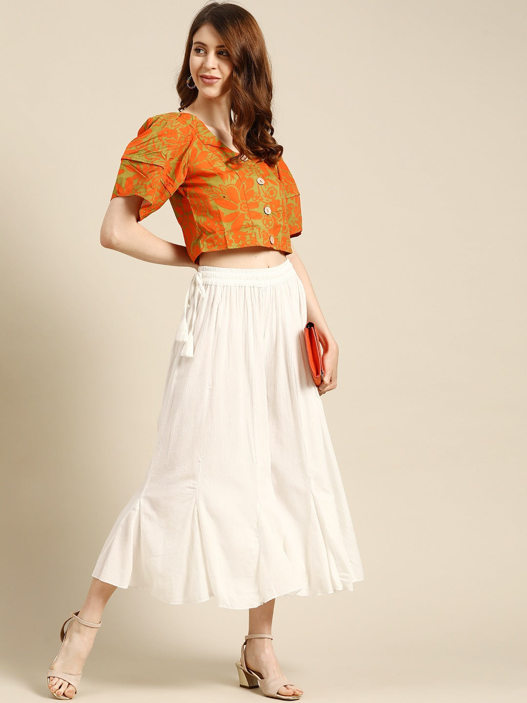 White rayon crushed flared palazzo