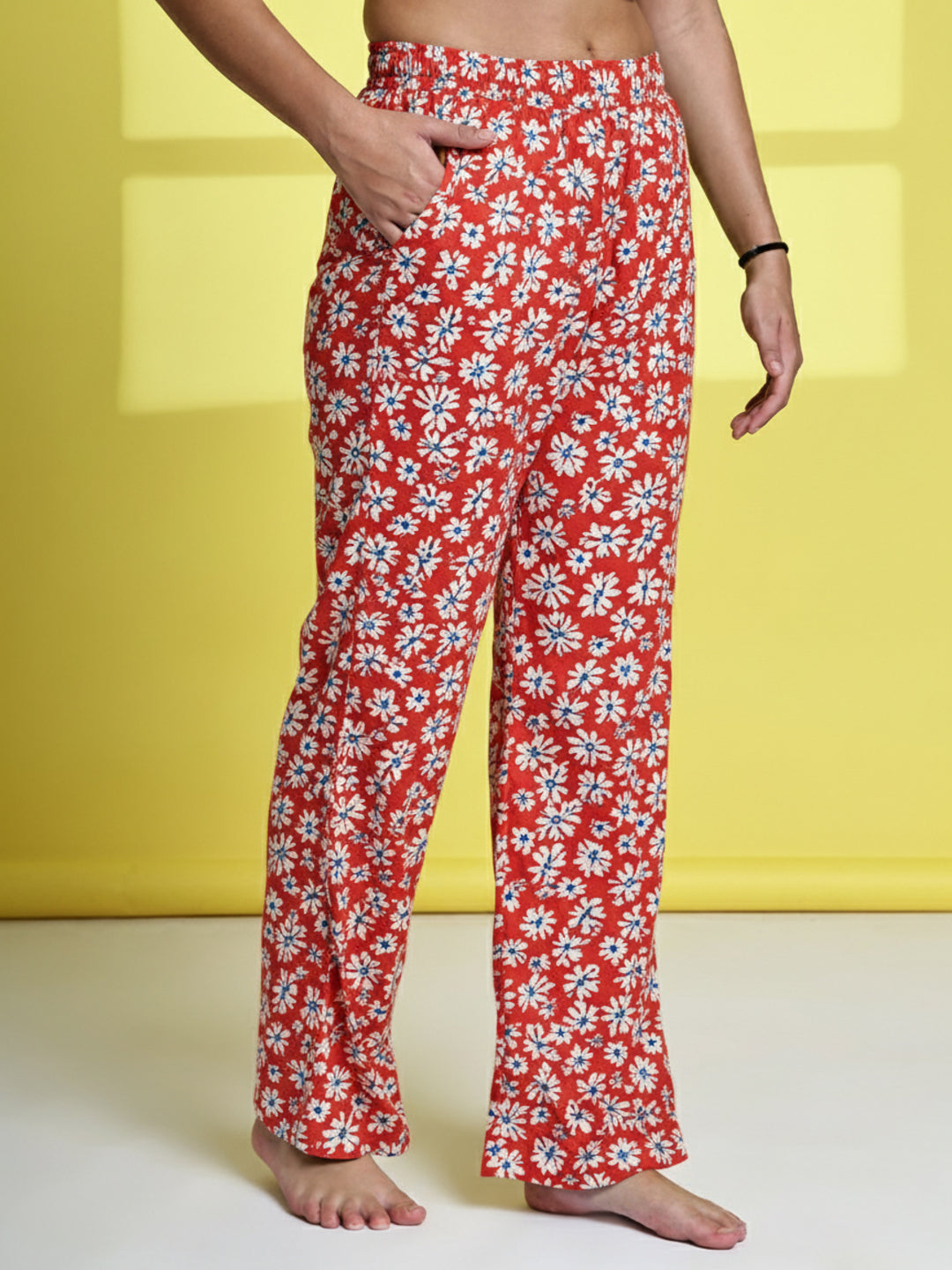 Red Daisies Cotton Hosiery Lounge Pant