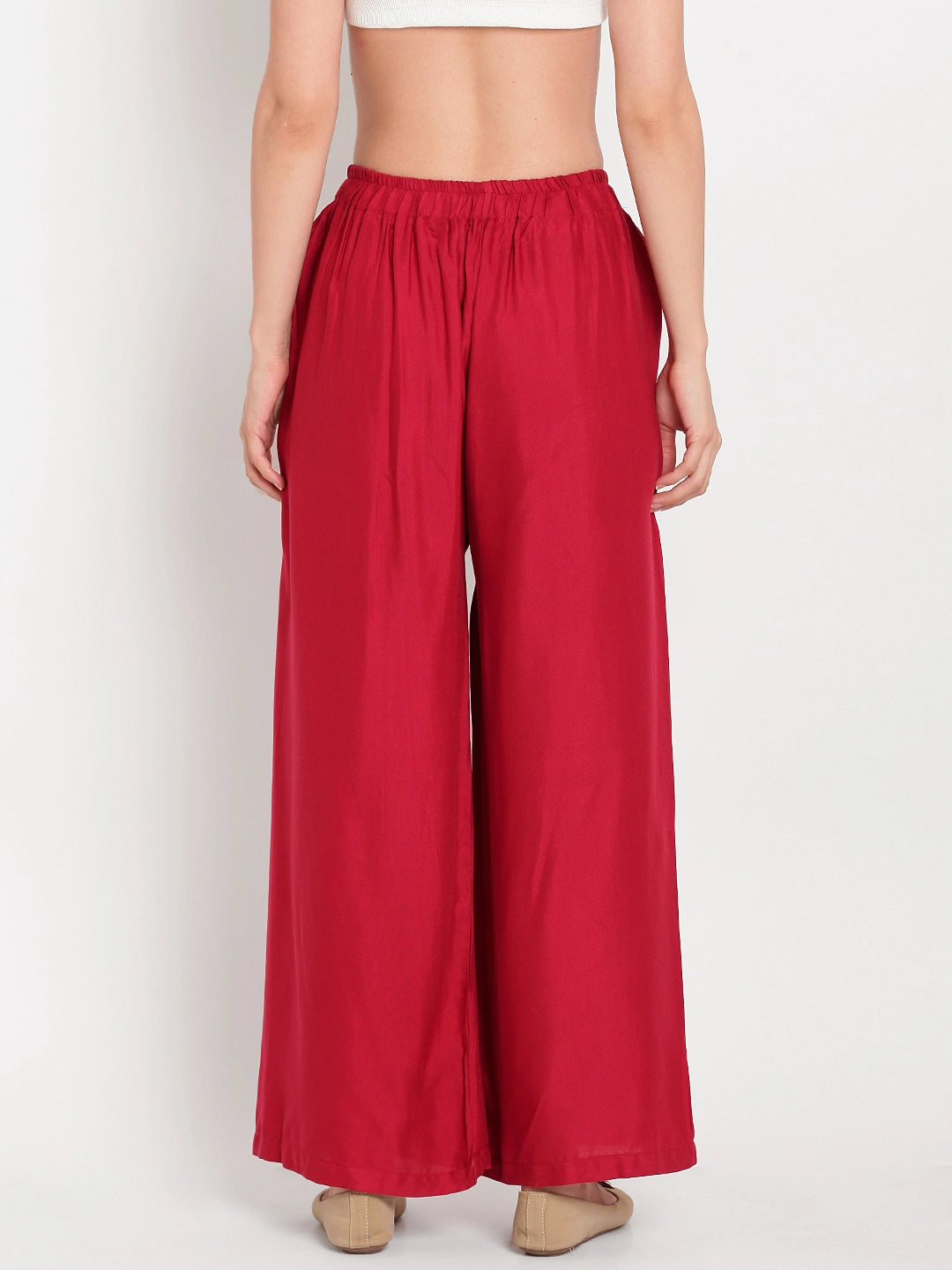 Maroon Solid Rayon Palazzo