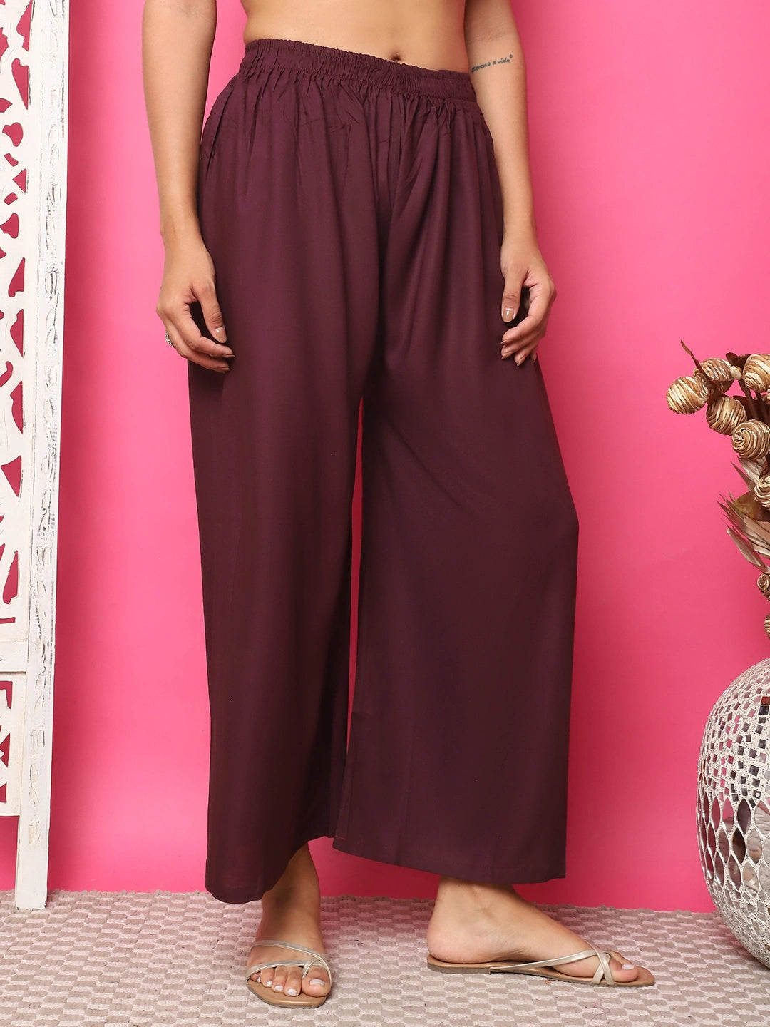 Wine Solid Rayon Palazzo