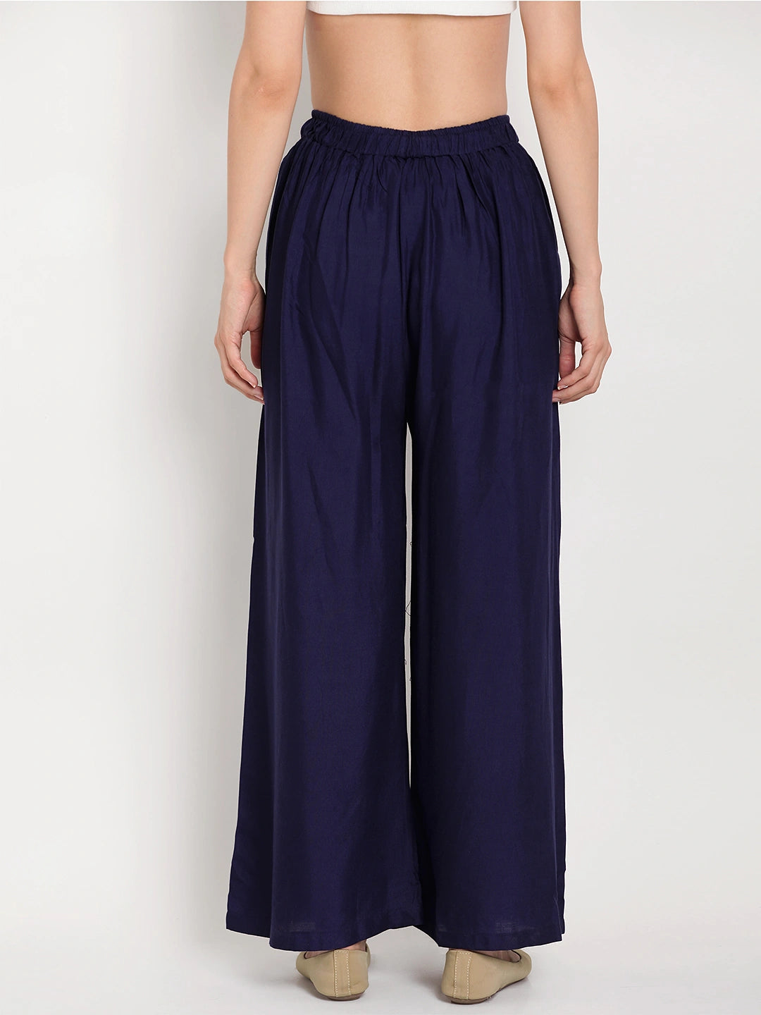 Navy Blue Solid Rayon Palazzo