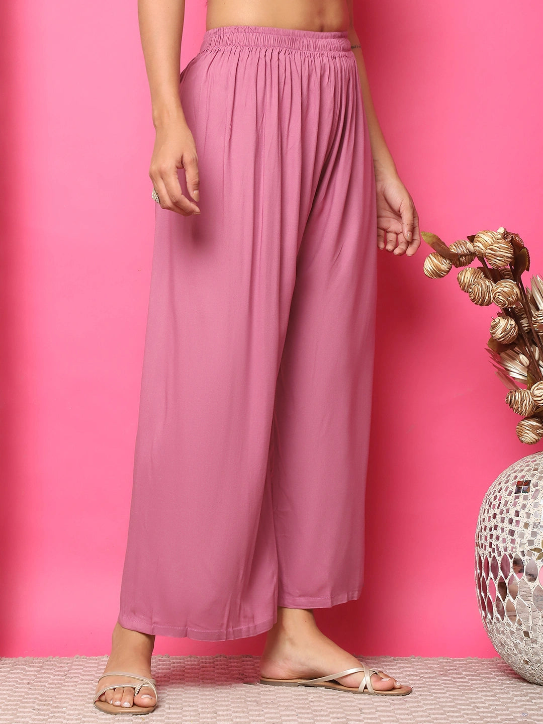 Mauve Pink Solid Rayon Palazzo