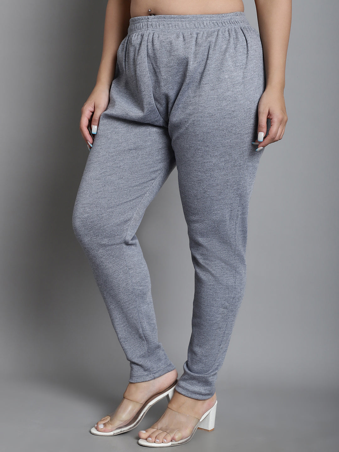 Light Grey Woolen Ankle-Length Plus Legging