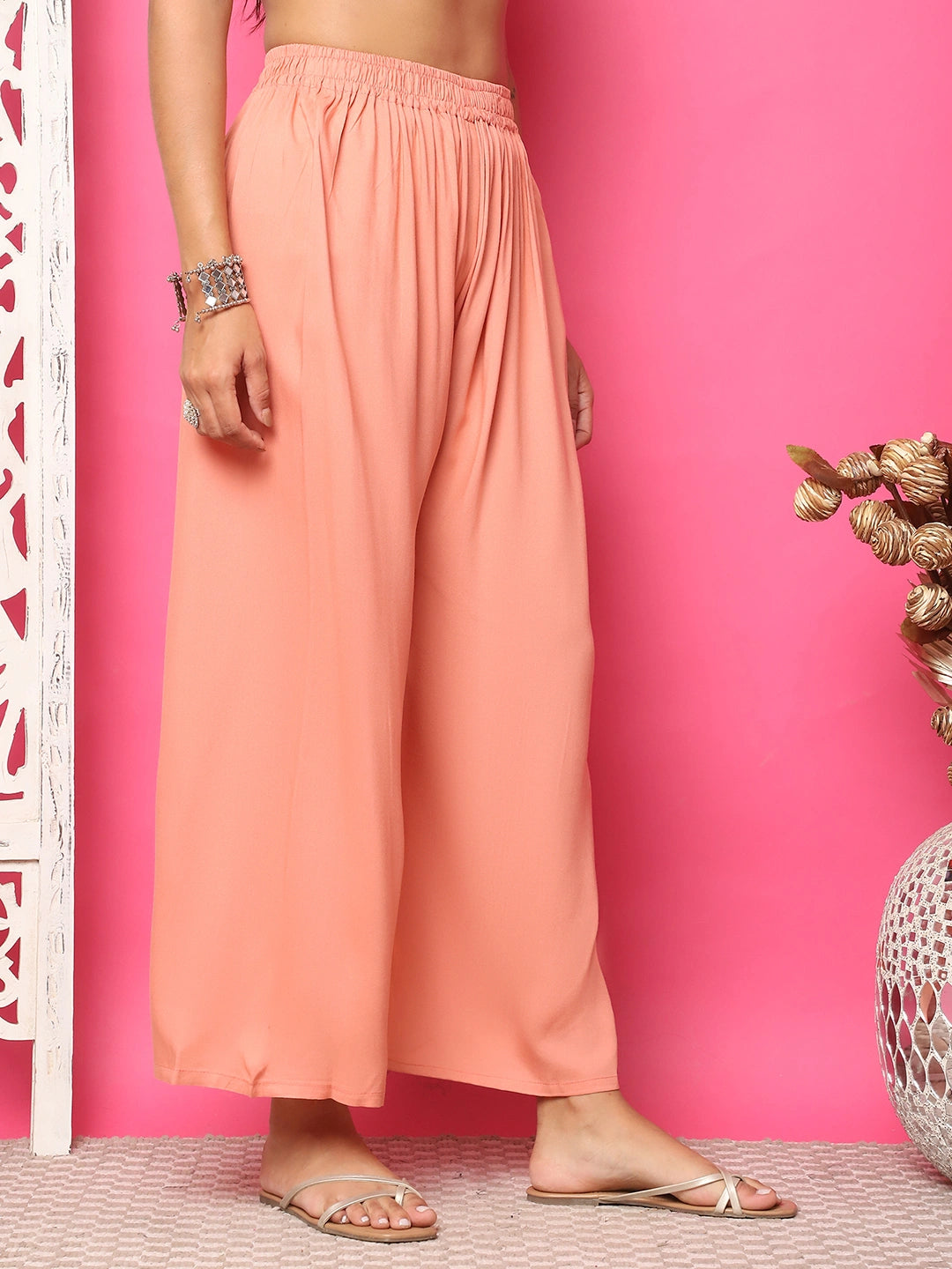 Peach Solid Rayon Palazzo