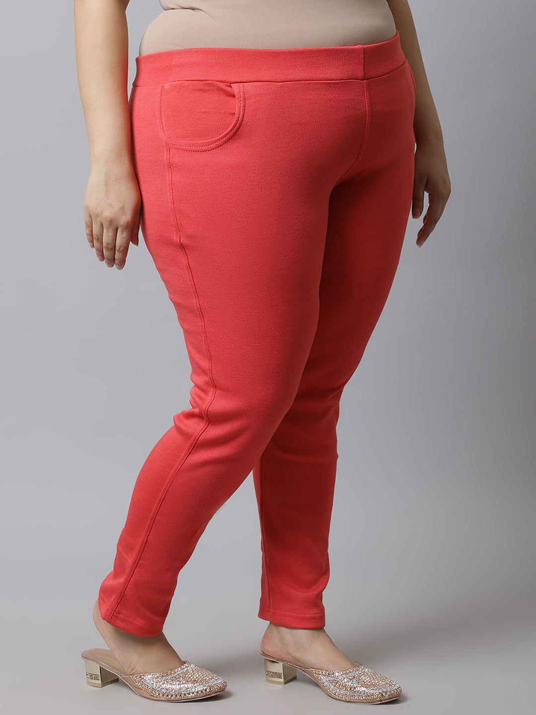 Coral Pink Woolen Plus Pocket Pant