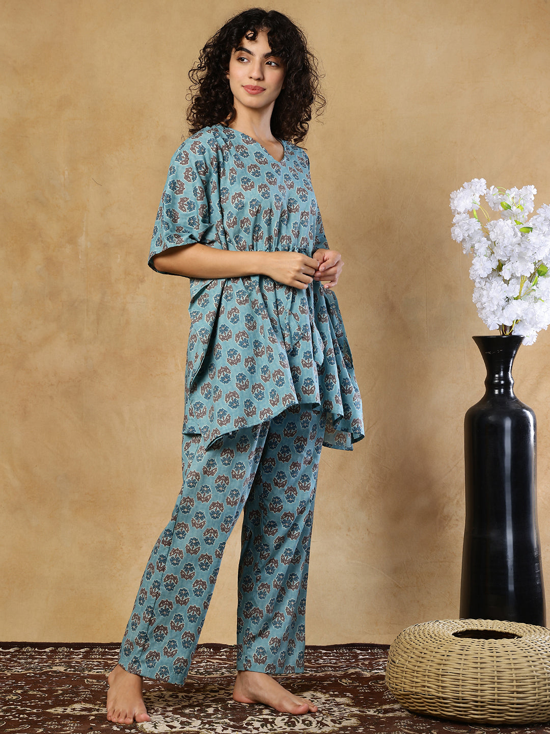 Ocean Orchid Cotton Kaftan Set
