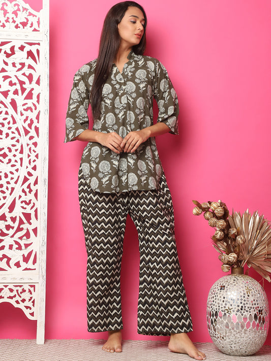 Dusty Olive Floral Co-Ord Set