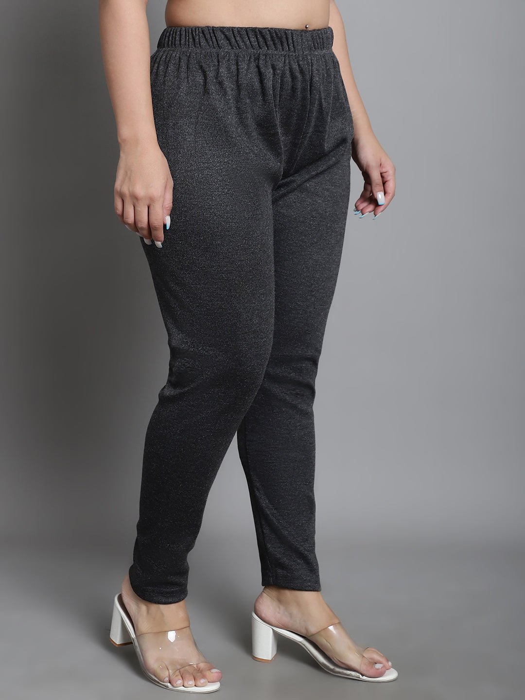 Dark Grey Woolen Ankle-Length Plus Legging