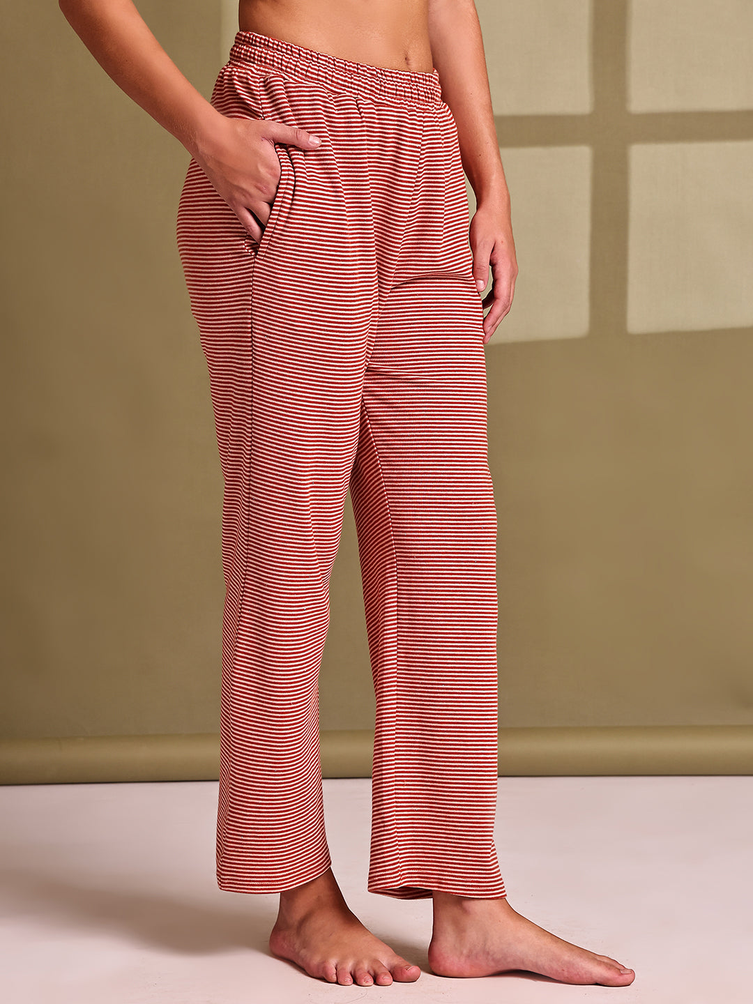 Red Stripe Cotton Hosiery Lounge Pant