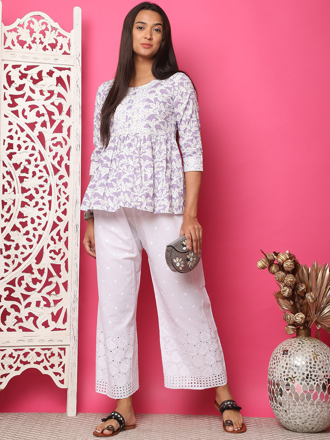 White Cotton Schifflie Palazzo