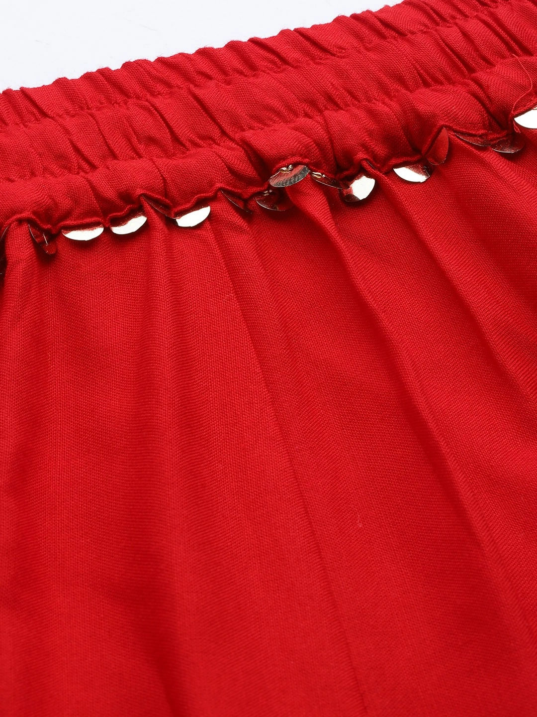 Red rayon double flared palazzo