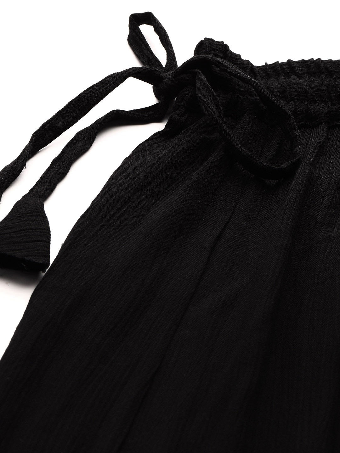 Black rayon crushed flared palazzo