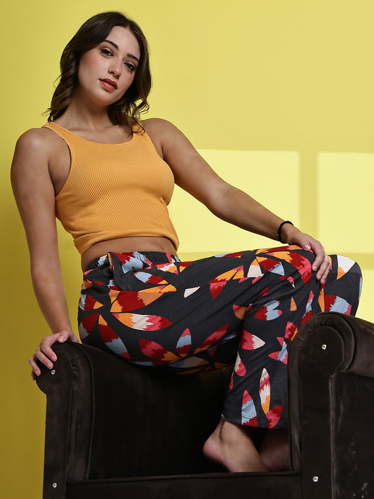 Grey Flower Cotton Hosiery Lounge Pant